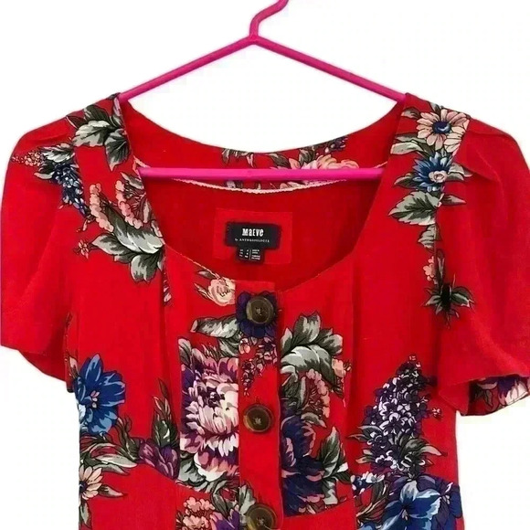Maeve Floral Mini Dres Button Red - Picture 2 of 4